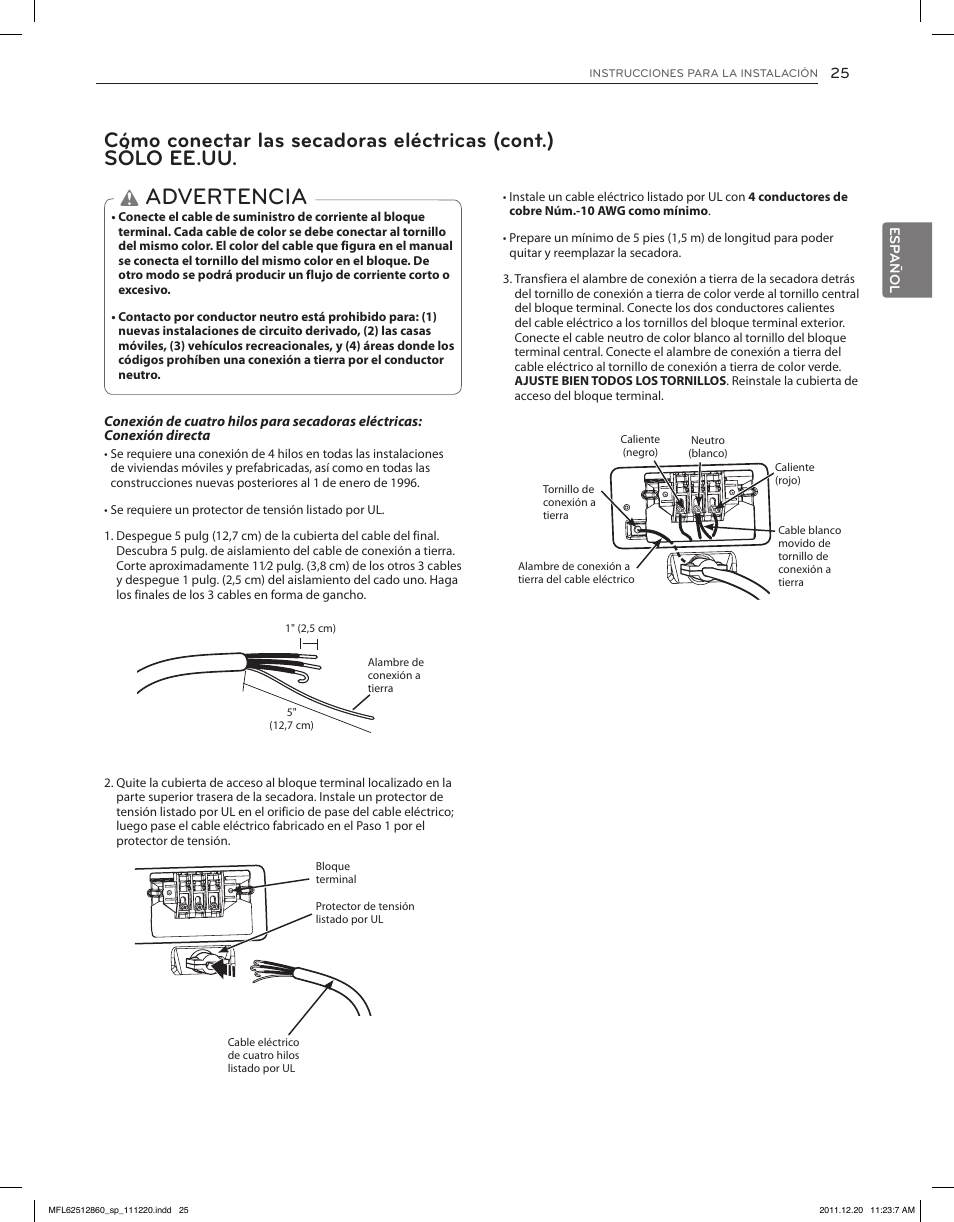 Advertencia | LG DLEX3070R User Manual | Page 71 / 96