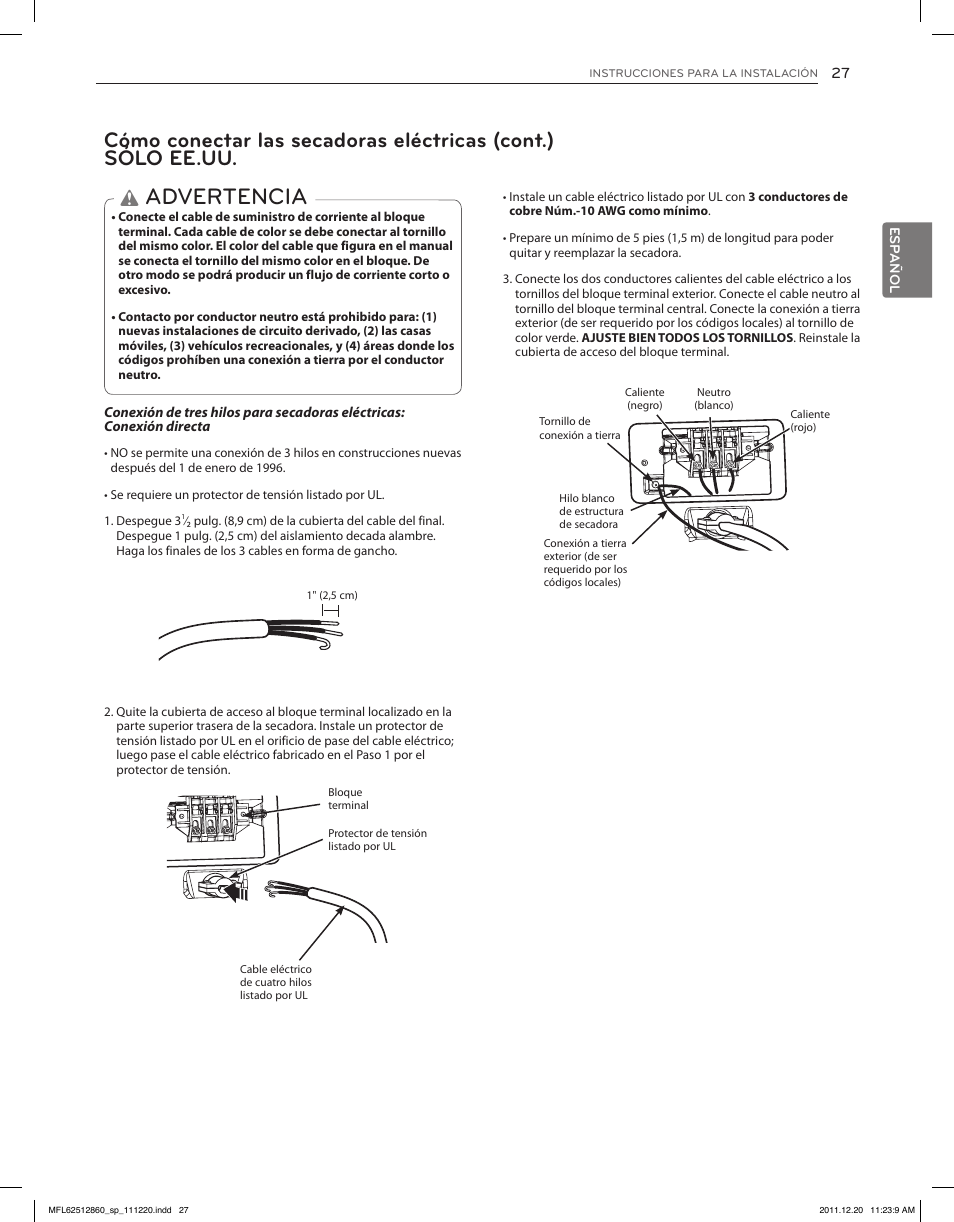 Advertencia | LG DLEX3070R User Manual | Page 73 / 96