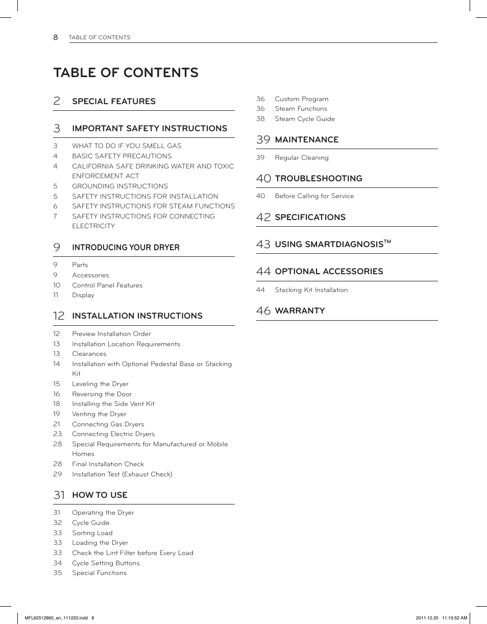LG DLEX3070R User Manual | Page 8 / 96