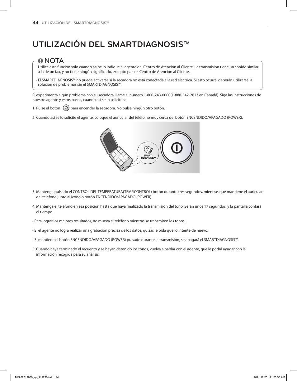 Utilización del smartdiagnosis, Nota | LG DLEX3070R User Manual | Page 90 / 96