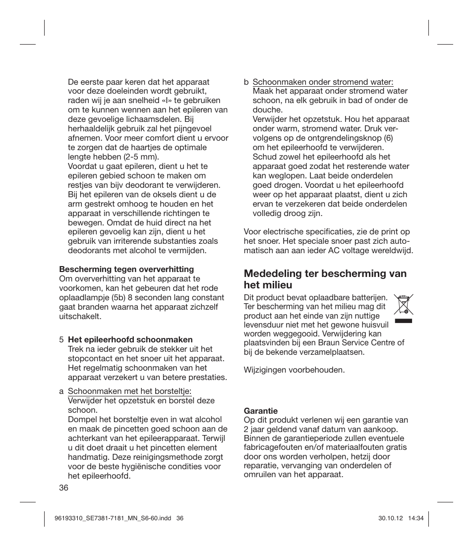 Mededeling ter bescherming van het milieu | Braun 7181 Legs WD Silk-épil 7  User Manual | Page 35 / 57