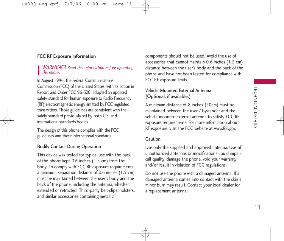 LG UX390 User Manual | Page 11 / 105