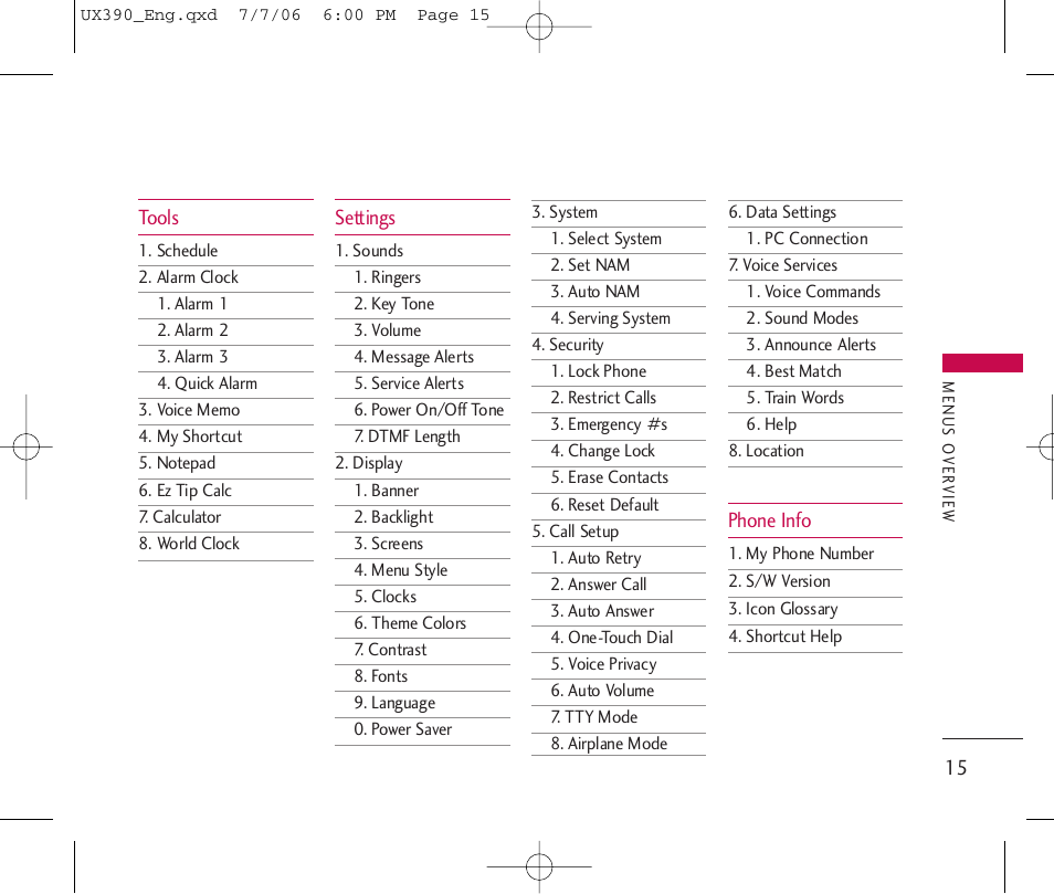 LG UX390 User Manual | Page 15 / 105