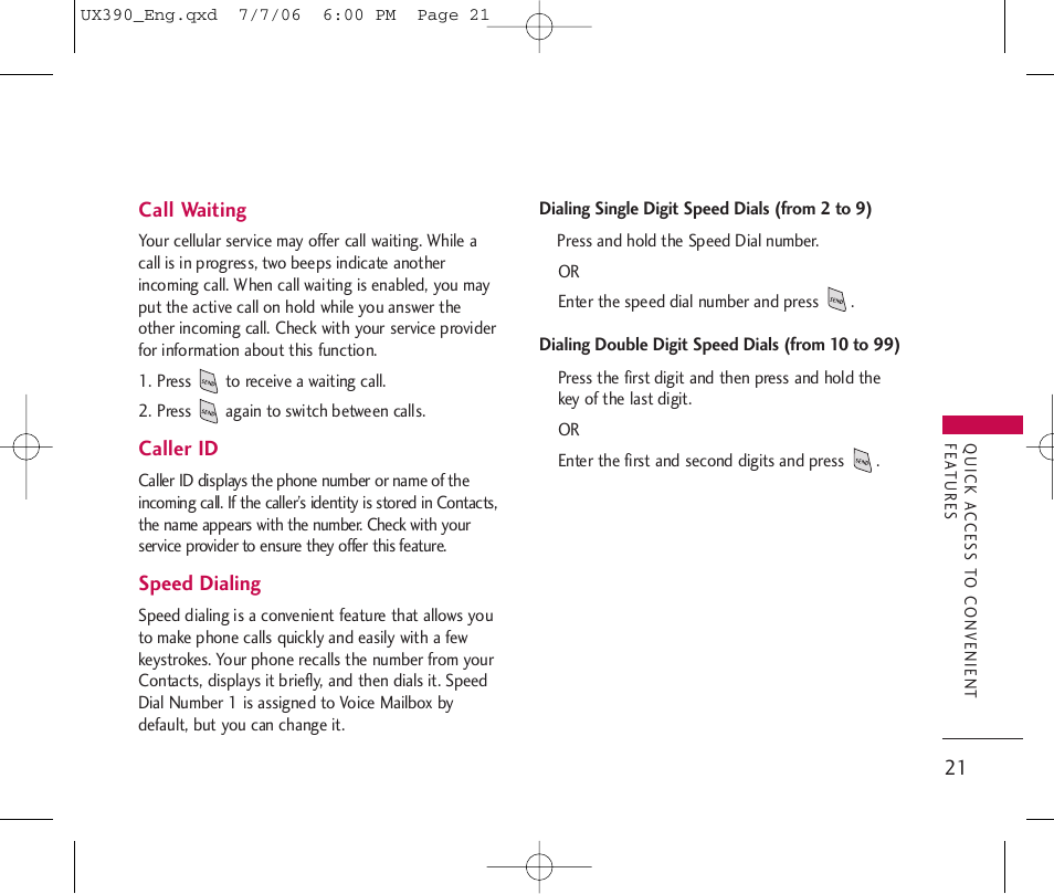 LG UX390 User Manual | Page 21 / 105