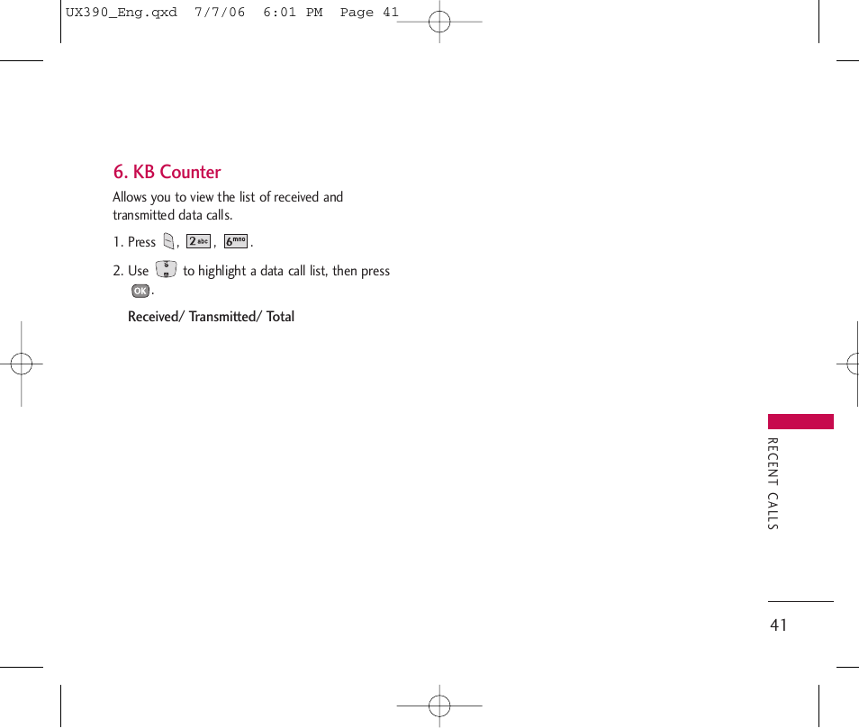 Kb counter | LG UX390 User Manual | Page 41 / 105