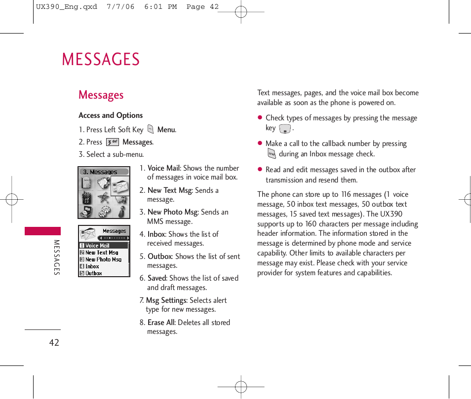 Messages | LG UX390 User Manual | Page 42 / 105