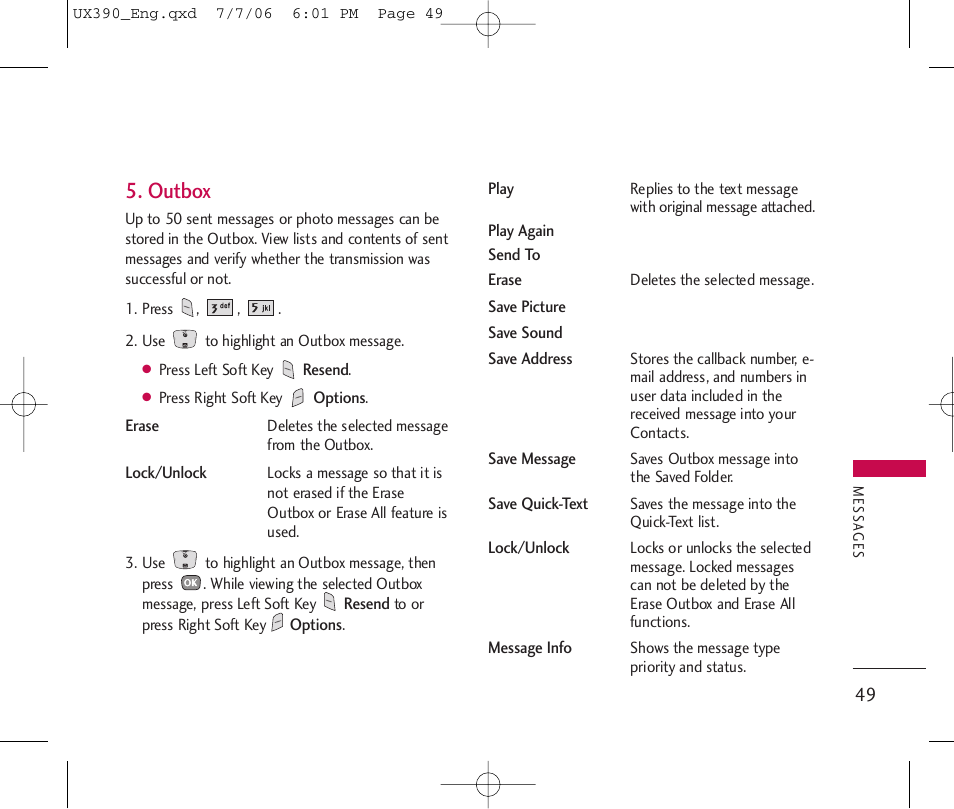 Outbox | LG UX390 User Manual | Page 49 / 105