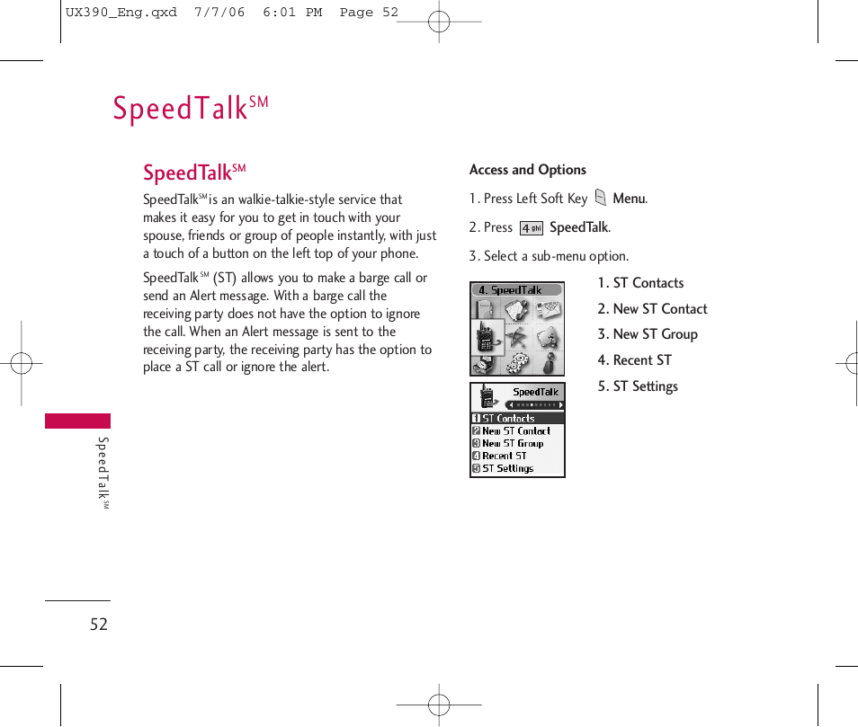 Speedtalk | LG UX390 User Manual | Page 52 / 105