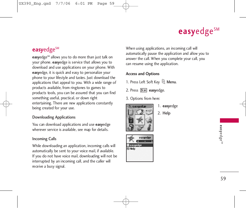 Easy edge | LG UX390 User Manual | Page 59 / 105