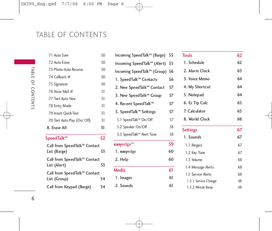 LG UX390 User Manual | Page 6 / 105