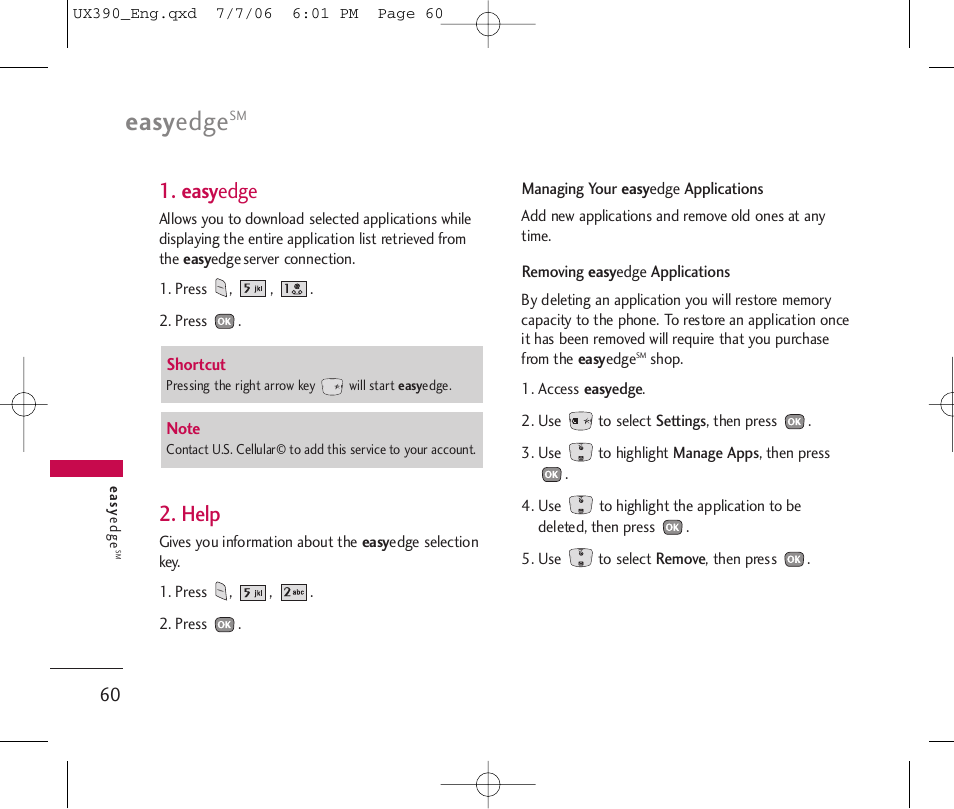 Easy edge, Help | LG UX390 User Manual | Page 60 / 105