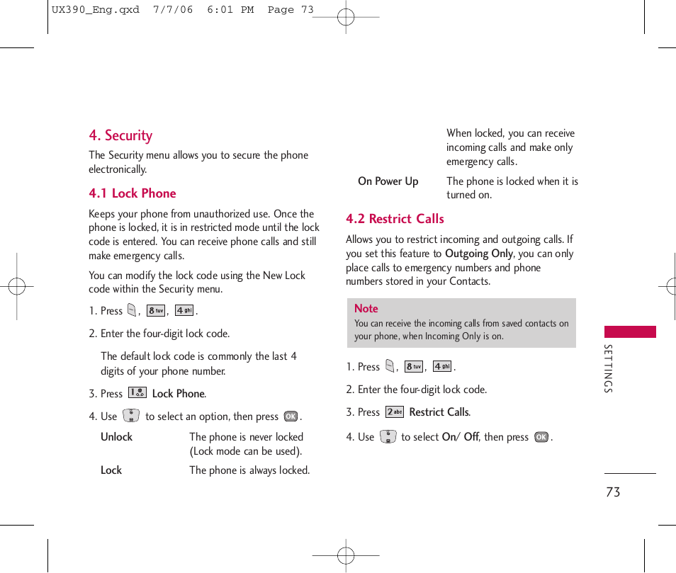 Security | LG UX390 User Manual | Page 73 / 105