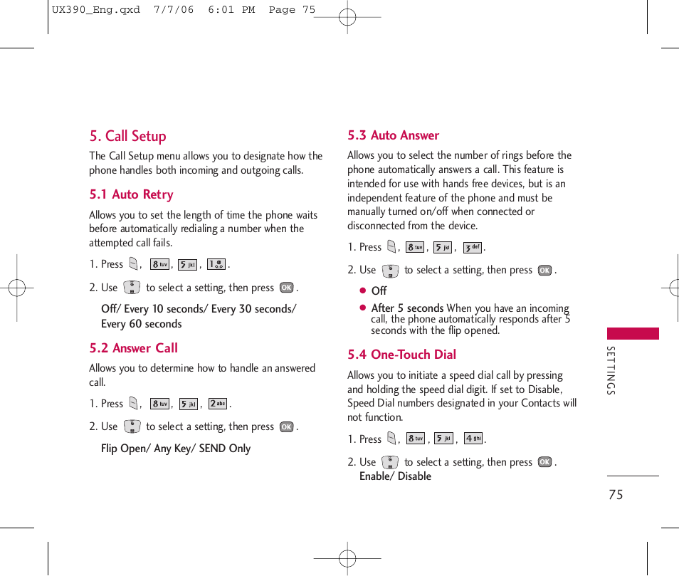 Call setup | LG UX390 User Manual | Page 75 / 105