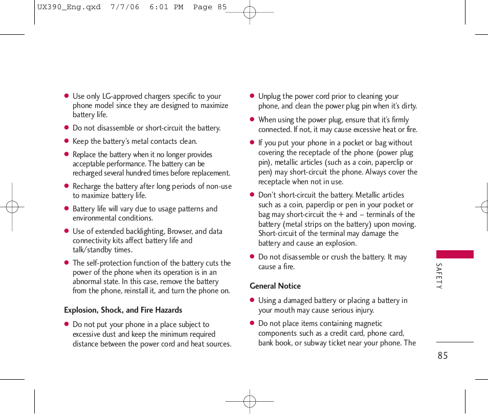 LG UX390 User Manual | Page 85 / 105