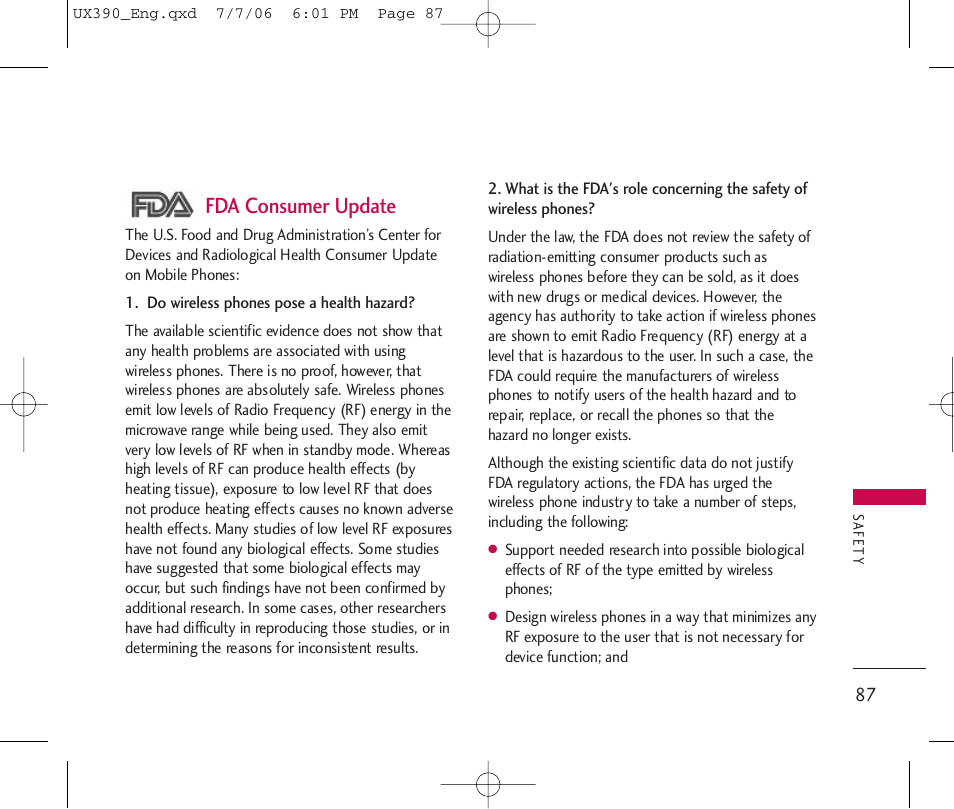 Fda consumer update | LG UX390 User Manual | Page 87 / 105