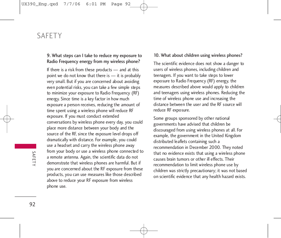 Safety | LG UX390 User Manual | Page 92 / 105