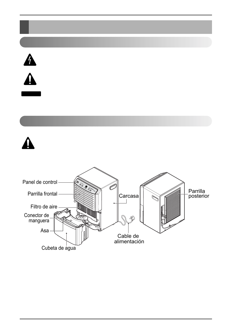 Instrucción, Símbolos utilizados en este manual caracteríticas, Conector de manguera | LG LD301 User Manual | Page 22 / 32