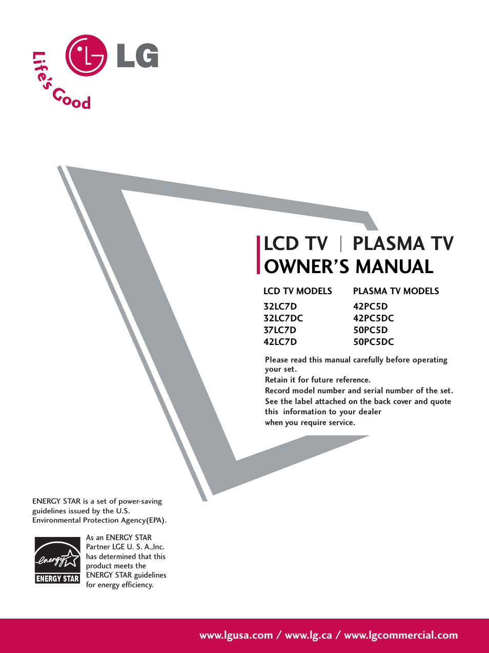 LG 37LC7D User Manual | 112 pages