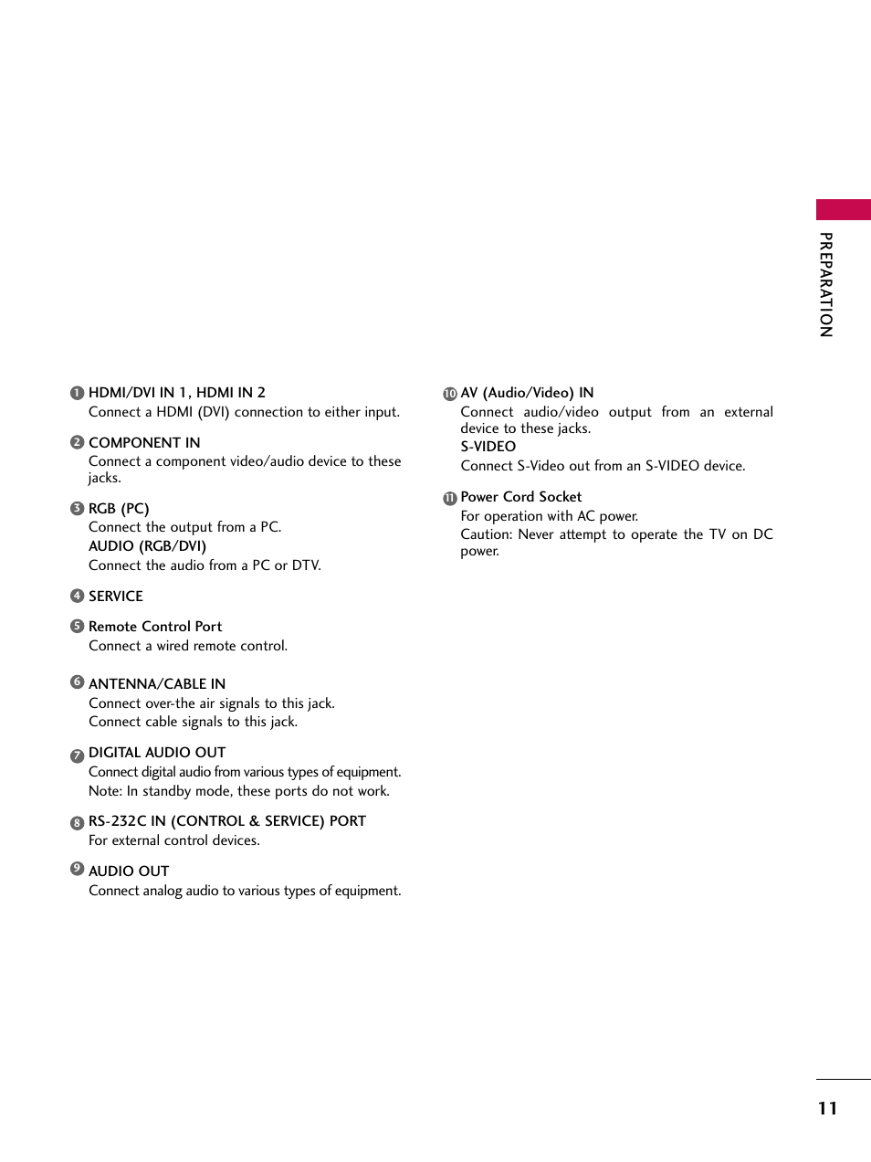 Prep ar at ion | LG 37LC7D User Manual | Page 13 / 112