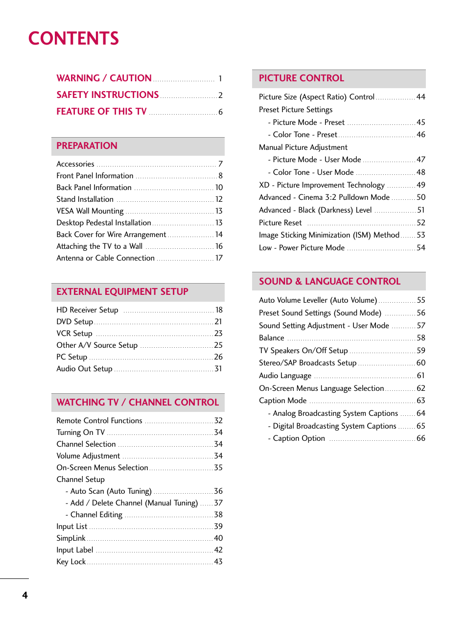 LG 37LC7D User Manual | Page 6 / 112
