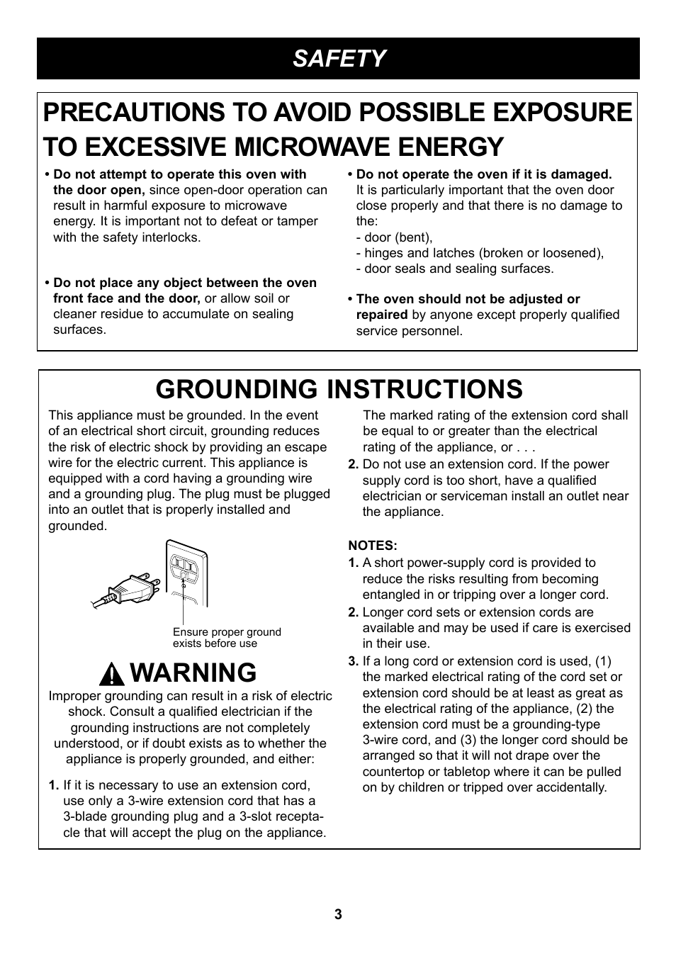 Warning, Safety | LG LCS1112ST User Manual | Page 3 / 25