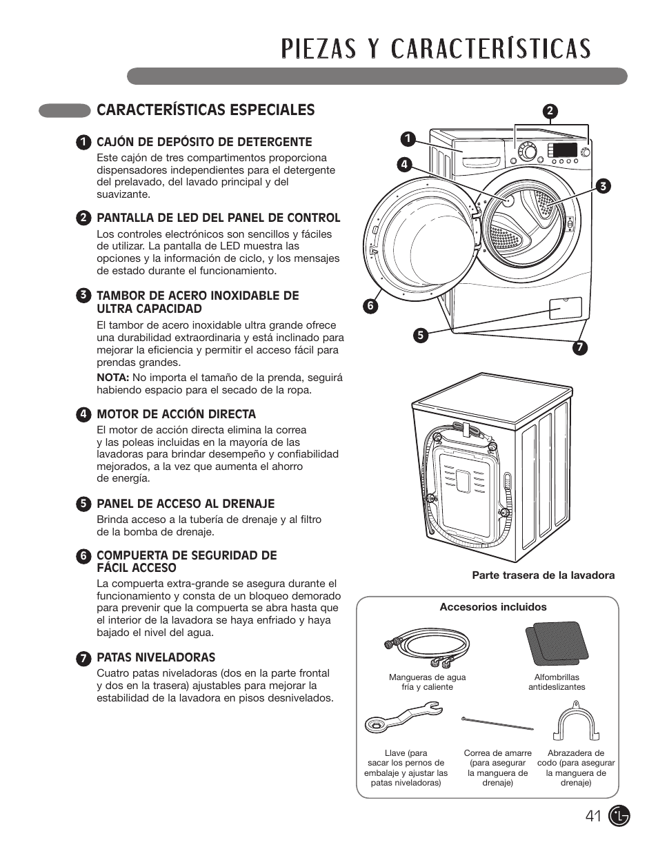 Características especiales | LG WM3455HS User Manual | Page 41 / 108