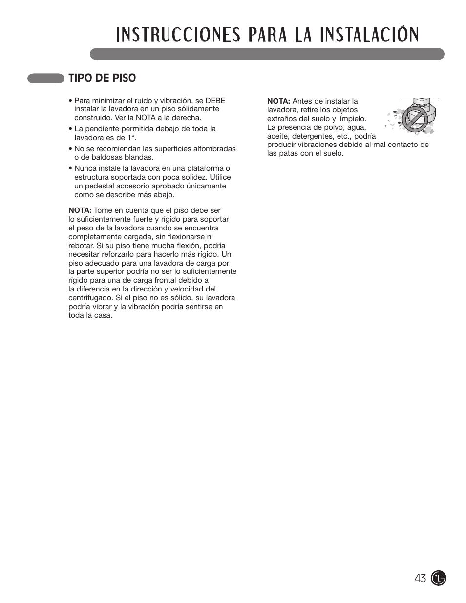Tipo de piso | LG WM3455HS User Manual | Page 43 / 108