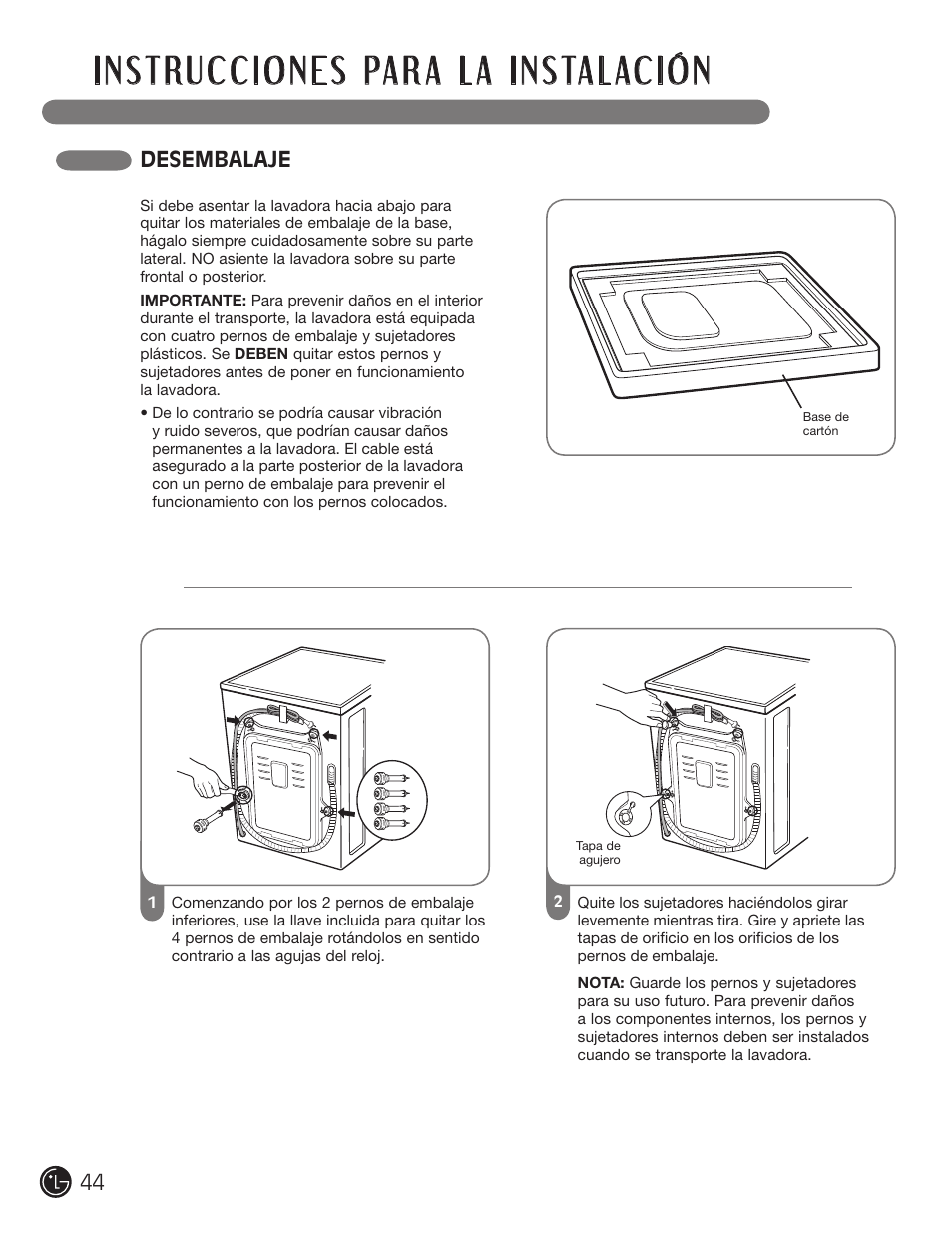 Desembalaje | LG WM3455HS User Manual | Page 44 / 108