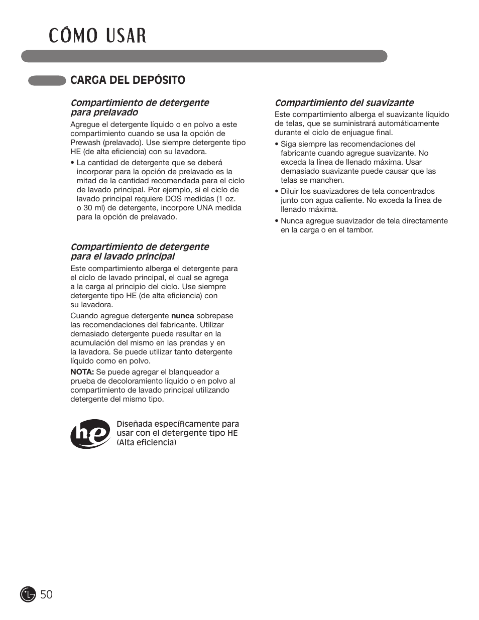 Carga del depósito | LG WM3455HS User Manual | Page 50 / 108