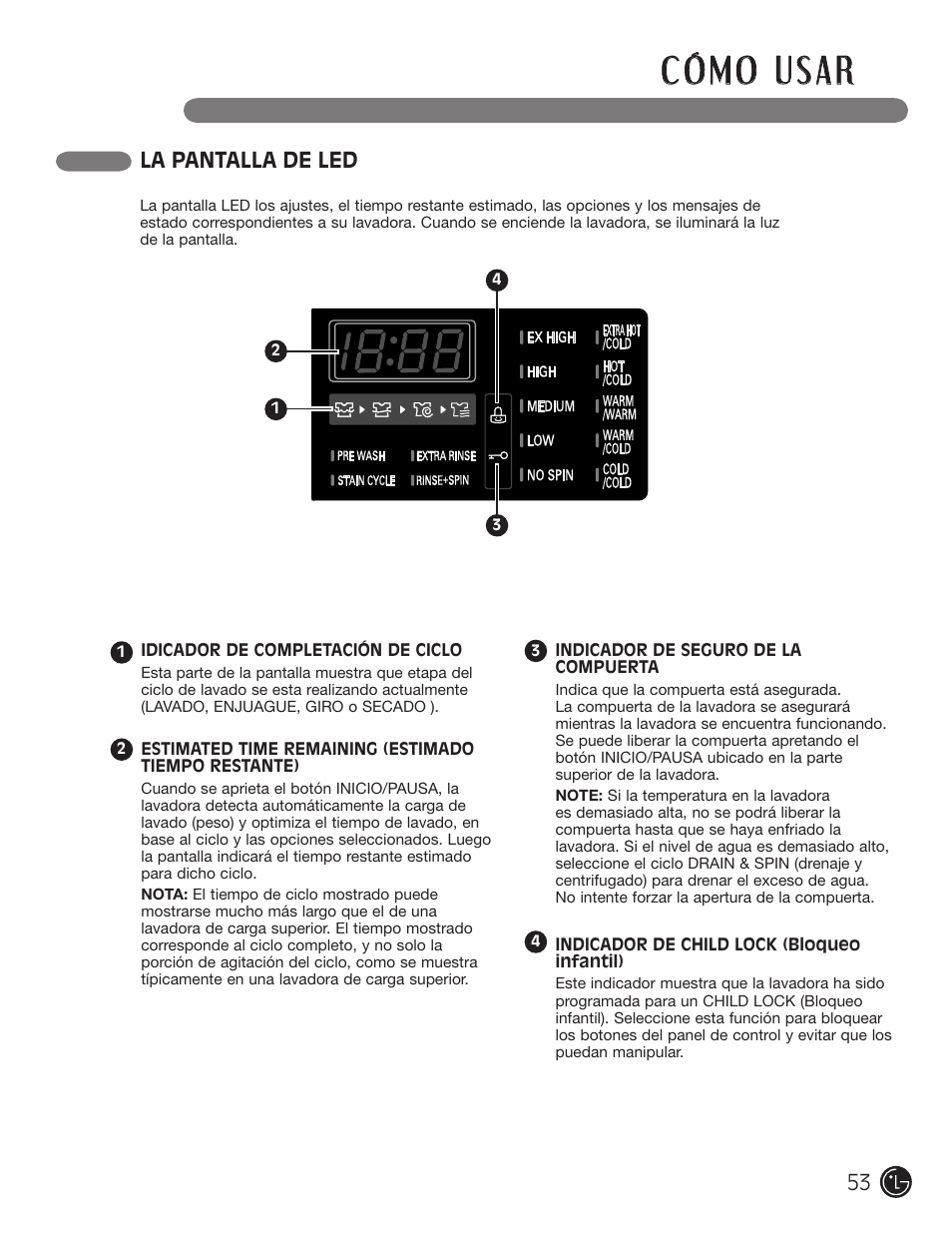 La pantalla de led | LG WM3455HS User Manual | Page 53 / 108