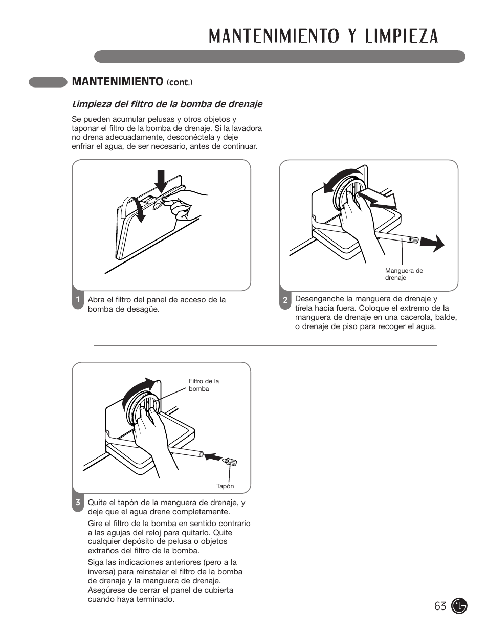 Mantenimiento | LG WM3455HS User Manual | Page 63 / 108