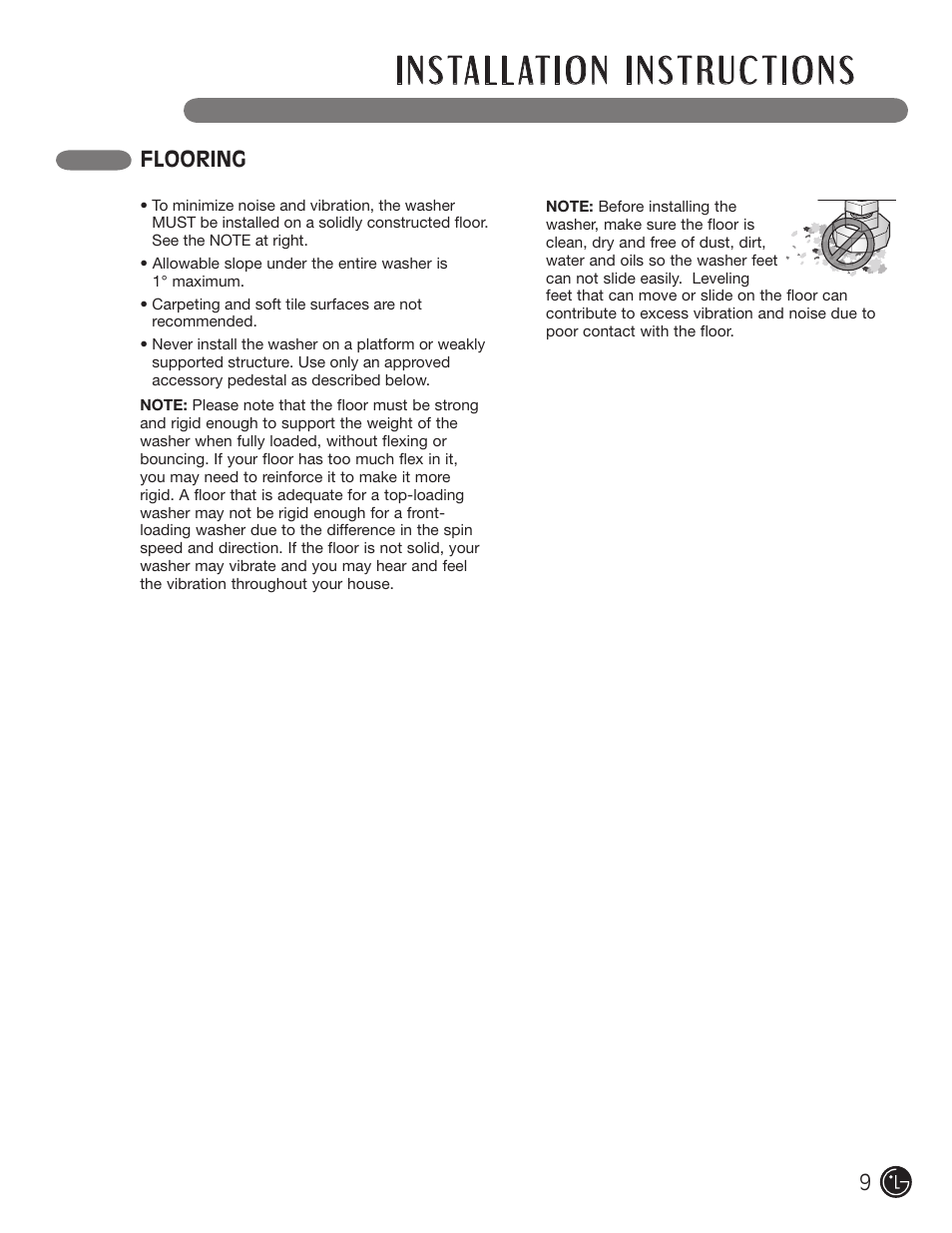 Flooring | LG WM3455HS User Manual | Page 9 / 108
