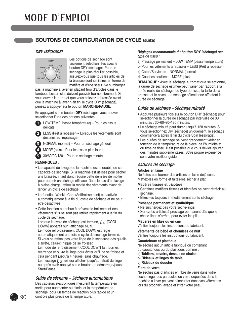 Boutons de configuration de cycle | LG WM3455HS User Manual | Page 90 / 108