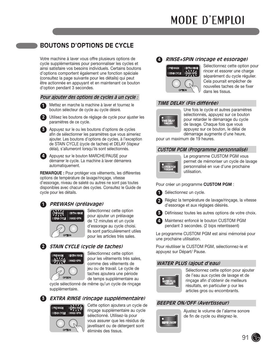 Boutons d’options de cycle | LG WM3455HS User Manual | Page 91 / 108