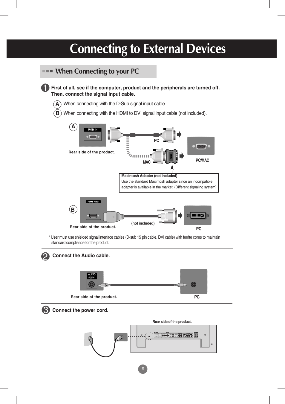 Connecting to external devices, When connecting to your pc | LG M3702C-BH User Manual | Page 10 / 67