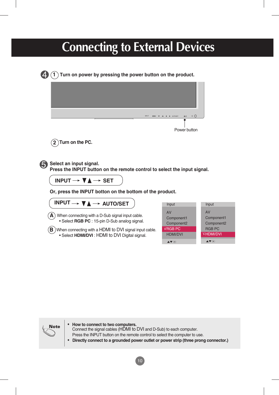 Connecting to external devices | LG M3702C-BH User Manual | Page 11 / 67