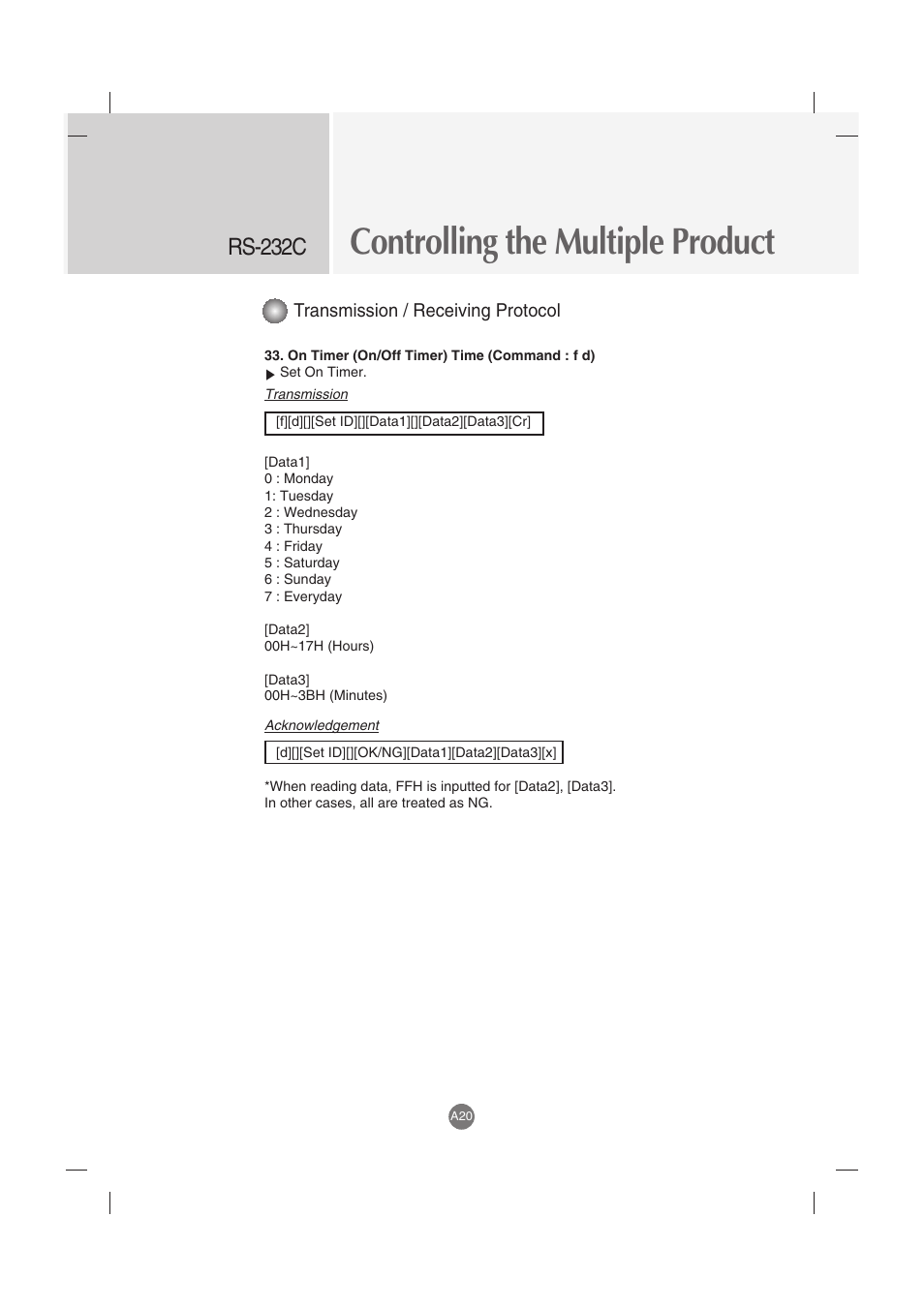 Controlling the multiple product, Rs-232c | LG M3702C-BH User Manual | Page 60 / 67