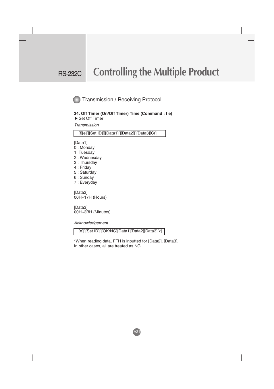 Controlling the multiple product, Rs-232c | LG M3702C-BH User Manual | Page 61 / 67
