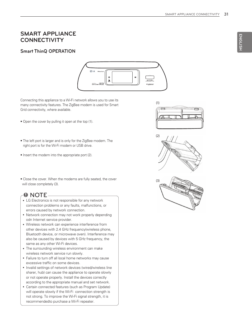 Smart appliance connectivity, Smart thinq operation | LG WT6001HV User Manual | Page 31 / 92