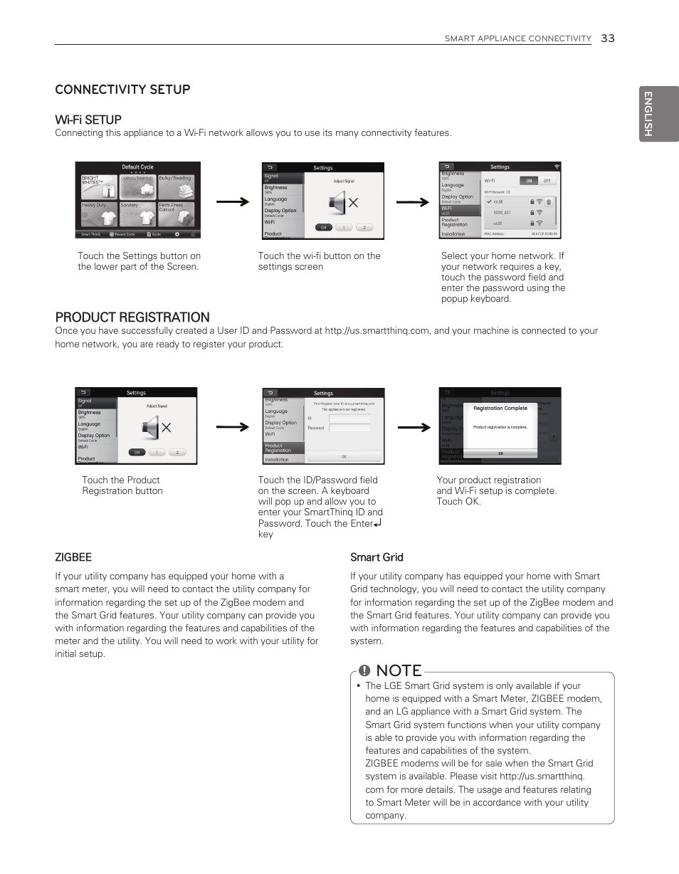 Connectivity setup, Product registration | LG WT6001HV User Manual | Page 33 / 92