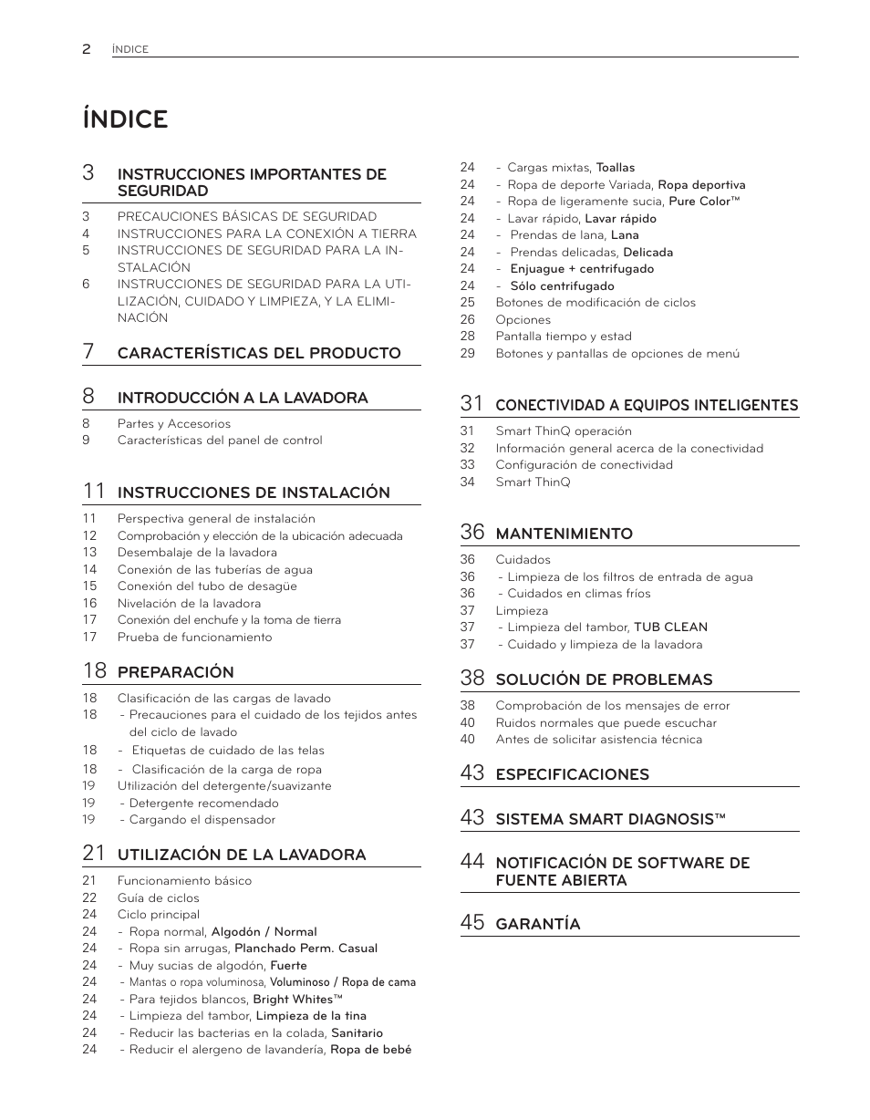 Índice | LG WT6001HV User Manual | Page 48 / 92