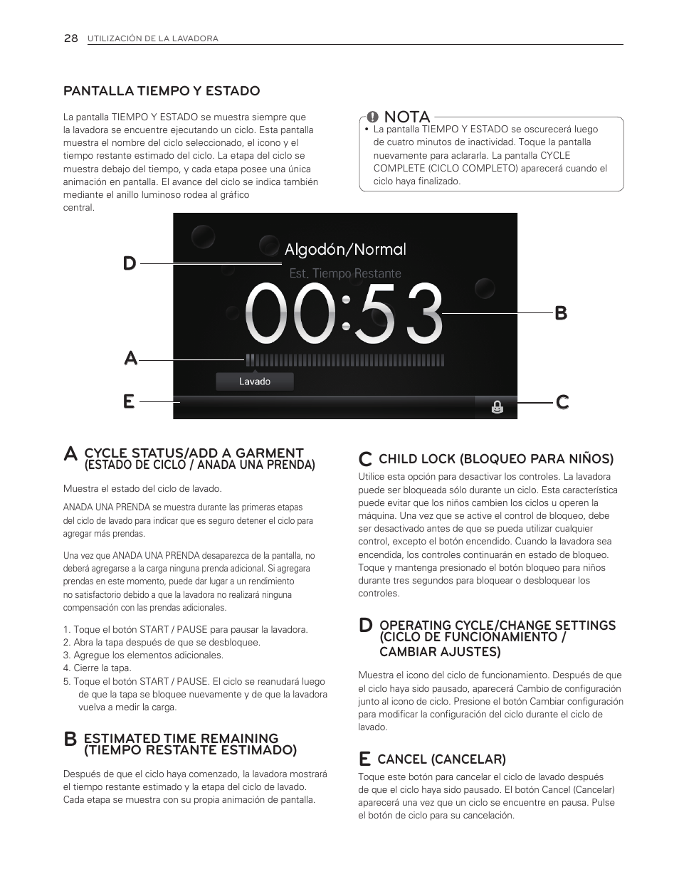 Ac b d e, Nota | LG WT6001HV User Manual | Page 74 / 92