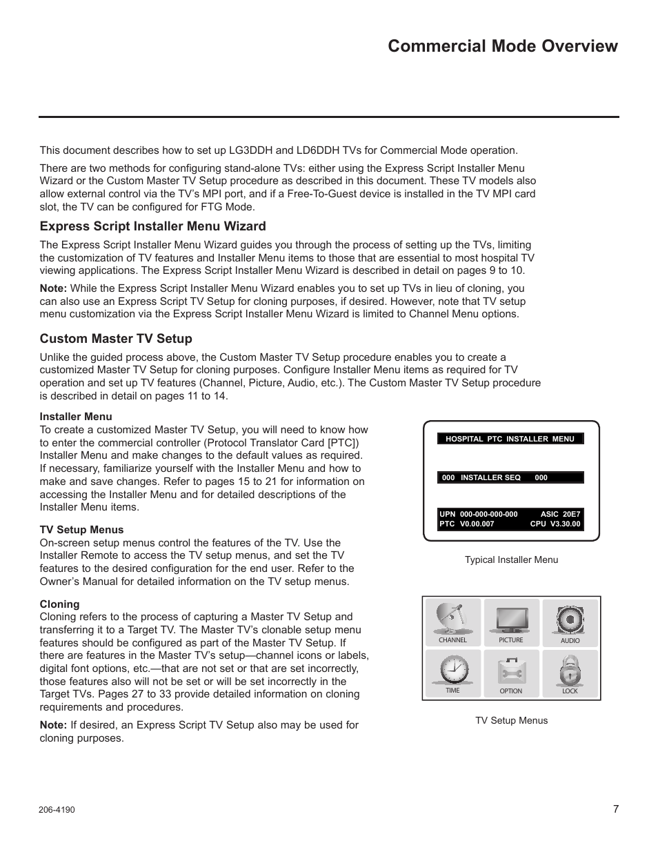 Commercial mode overview, Express script installer menu wizard, Custom master tv setup | LG 42LD6DDH User Manual | Page 102 / 148