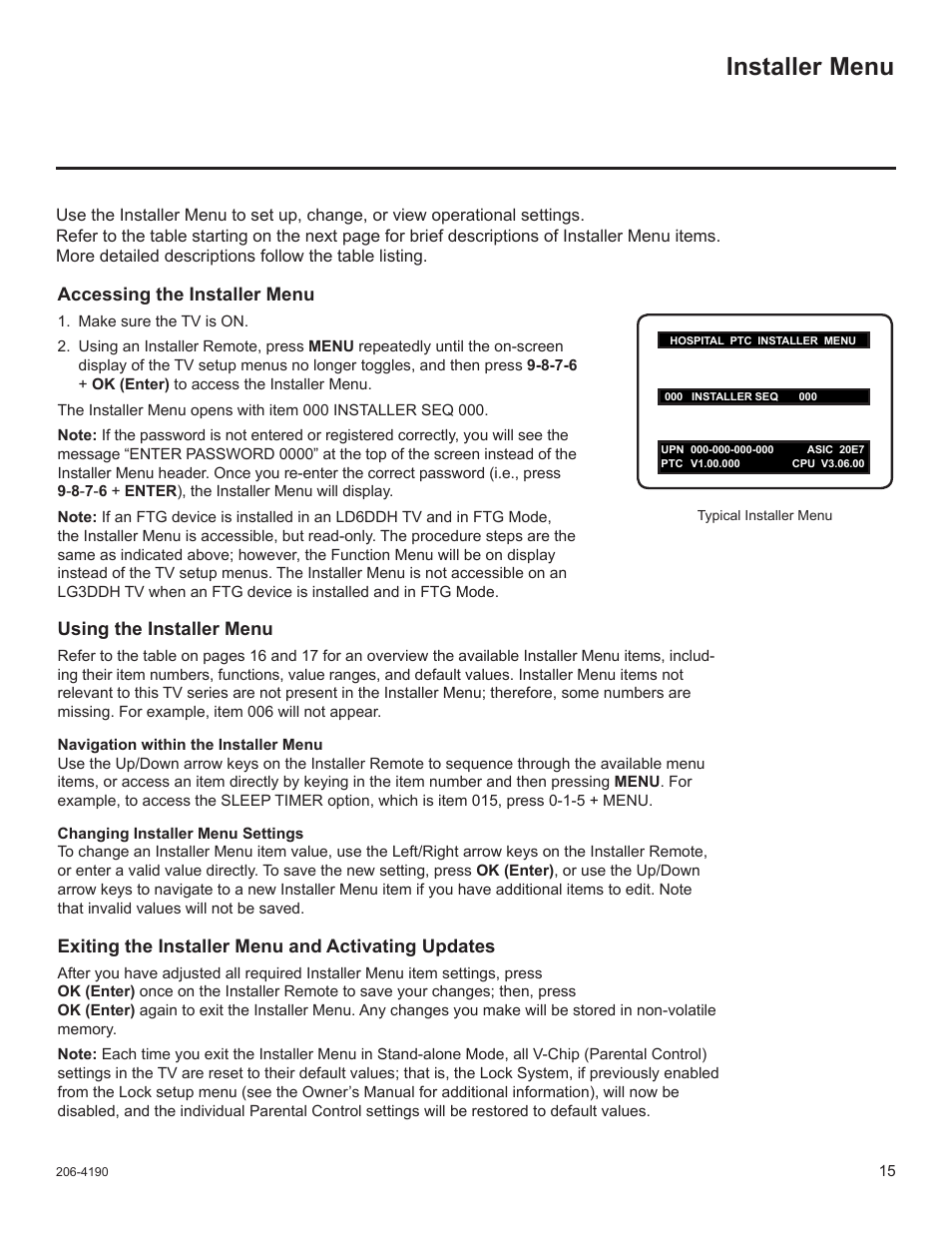 Installer menu | LG 42LD6DDH User Manual | Page 110 / 148
