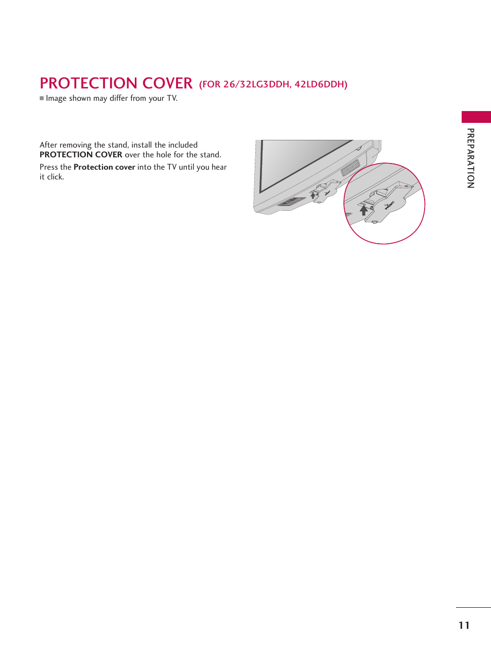 Protection cover, Pr ep a ra tio n | LG 42LD6DDH User Manual | Page 12 / 148