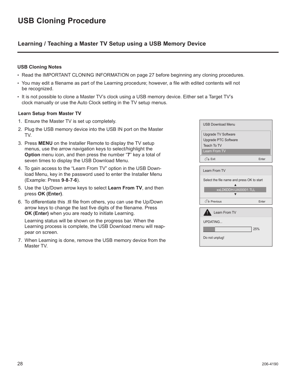 Usb cloning procedure | LG 42LD6DDH User Manual | Page 123 / 148