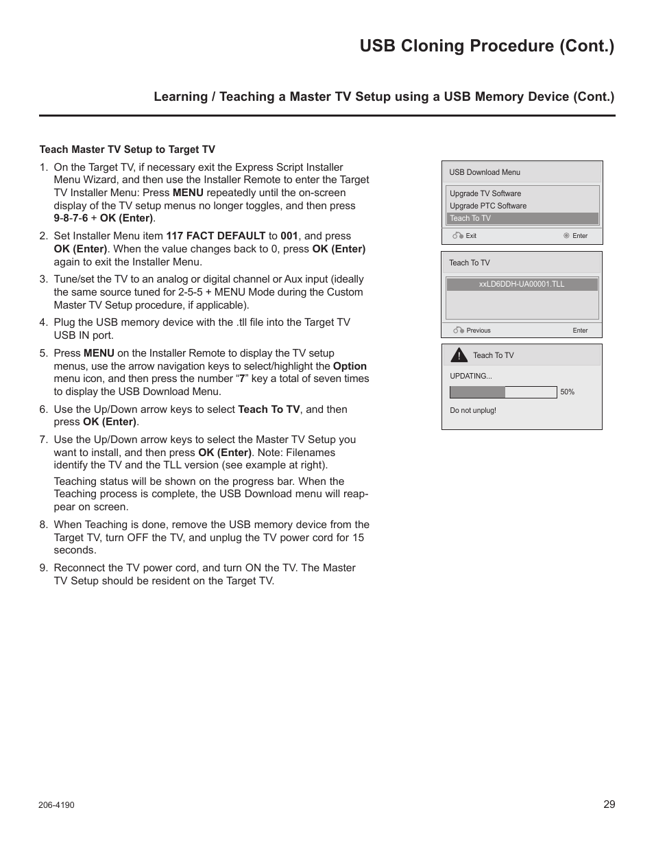 Usb cloning procedure (cont.) | LG 42LD6DDH User Manual | Page 124 / 148