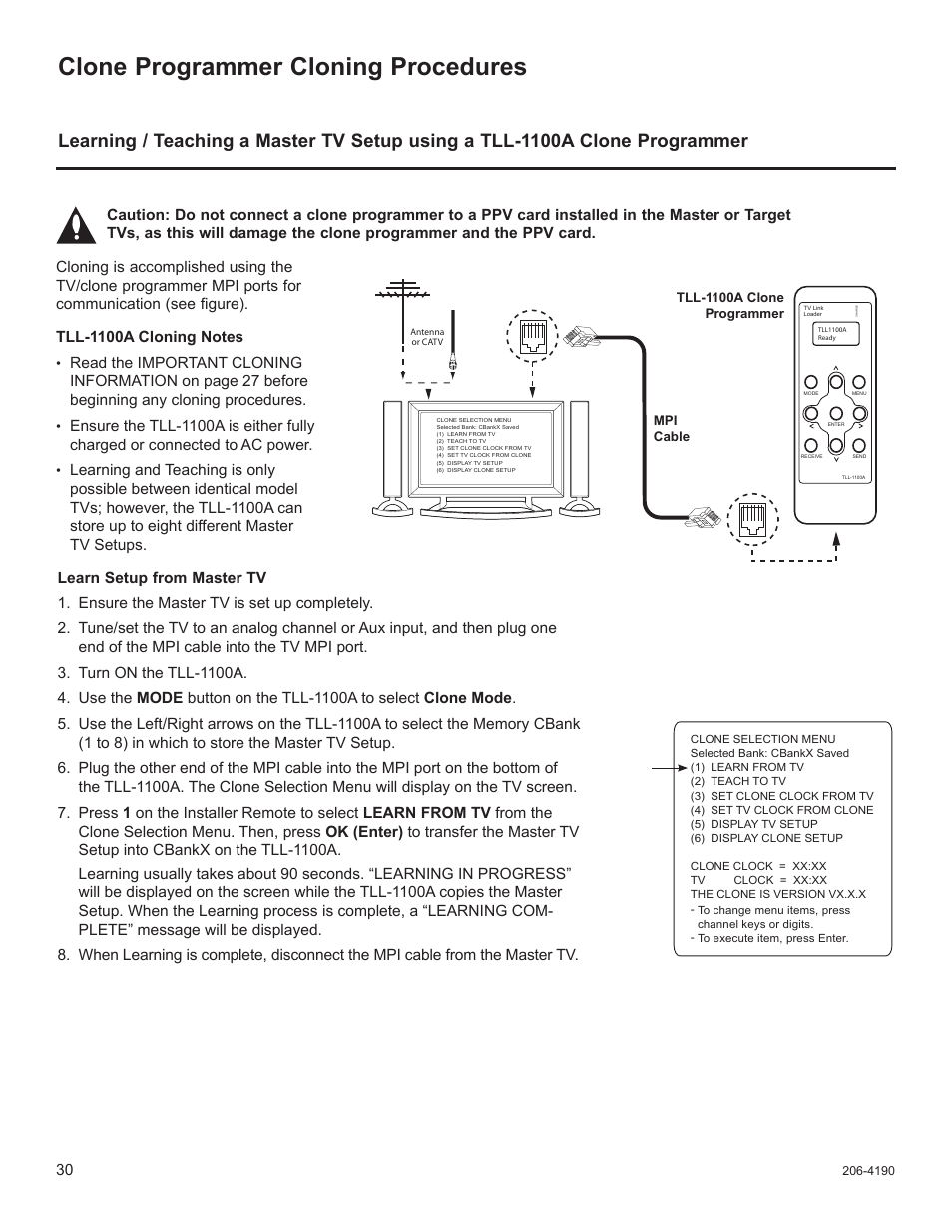 Clone programmer cloning procedures | LG 42LD6DDH User Manual | Page 125 / 148