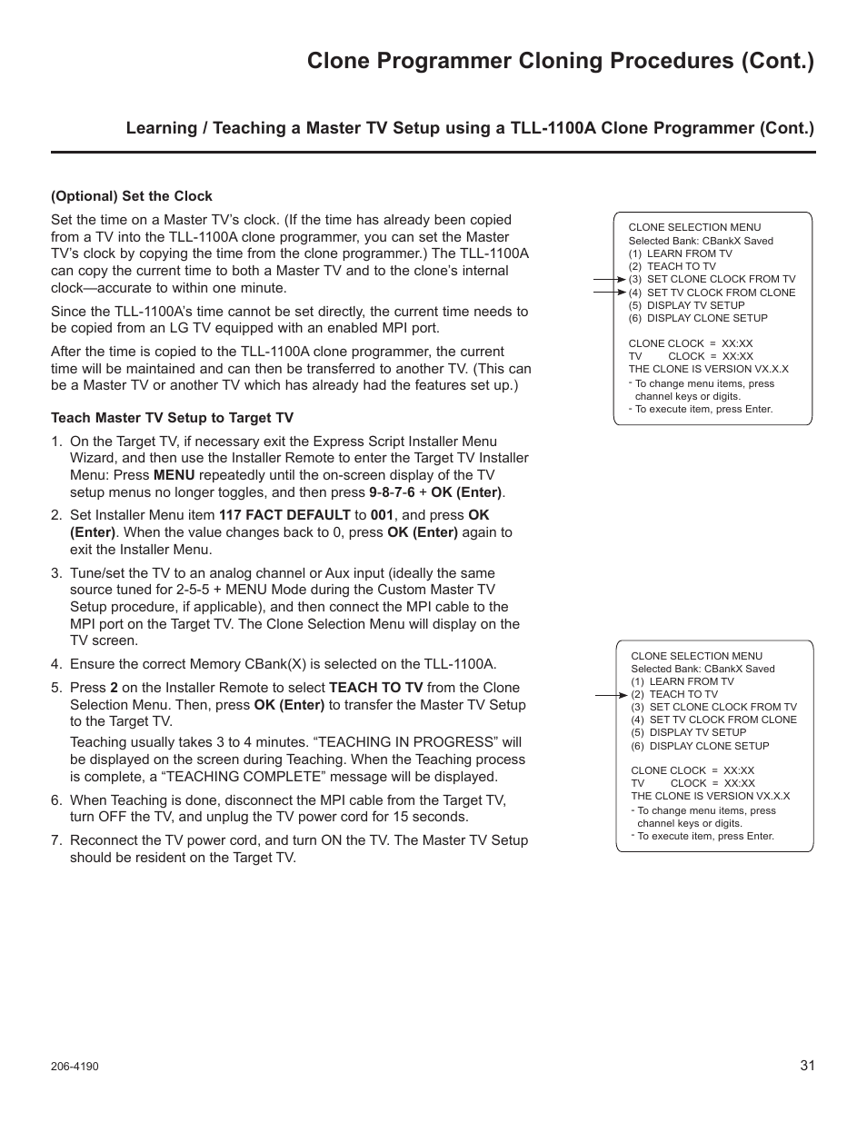 Clone programmer cloning procedures (cont.) | LG 42LD6DDH User Manual | Page 126 / 148