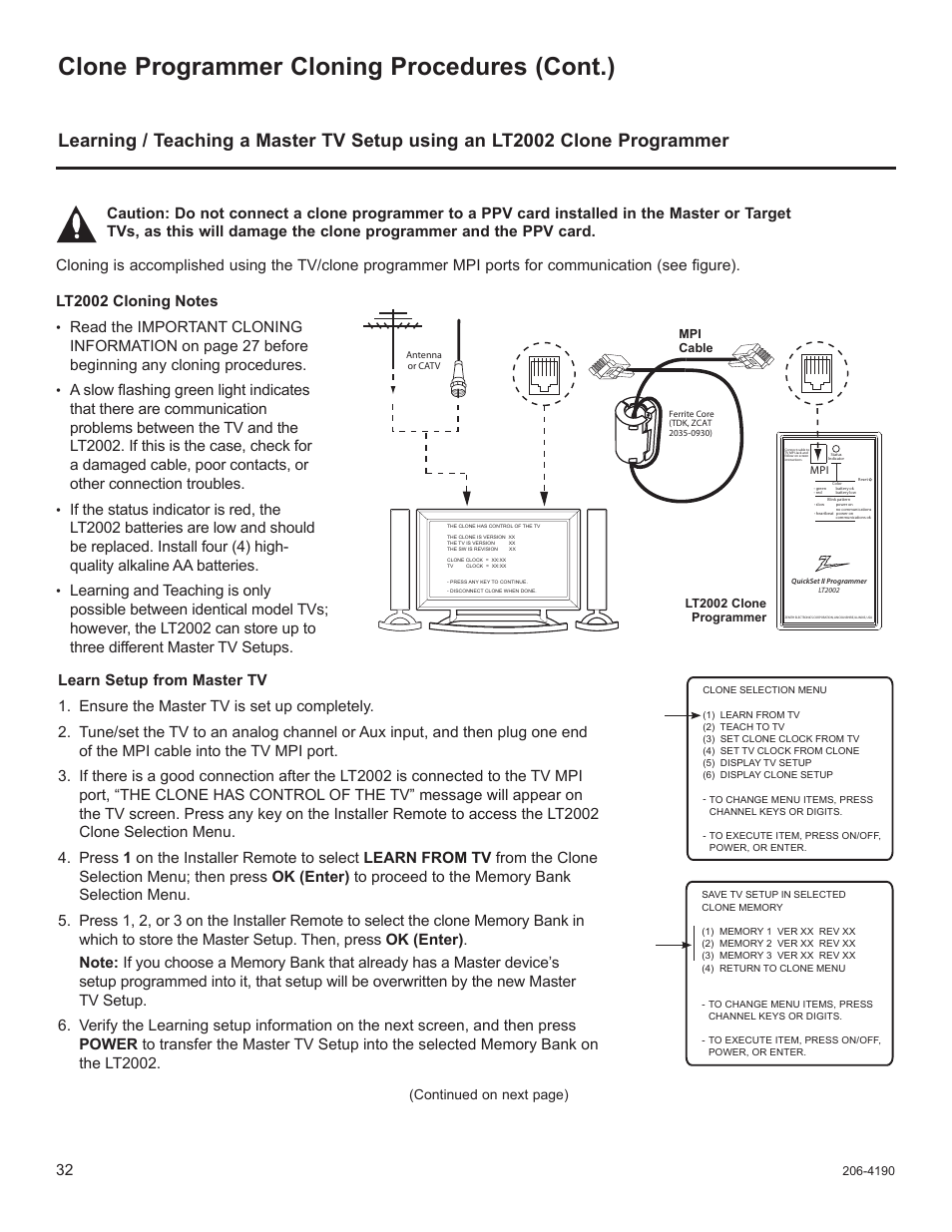 Clone programmer cloning procedures (cont.) | LG 42LD6DDH User Manual | Page 127 / 148